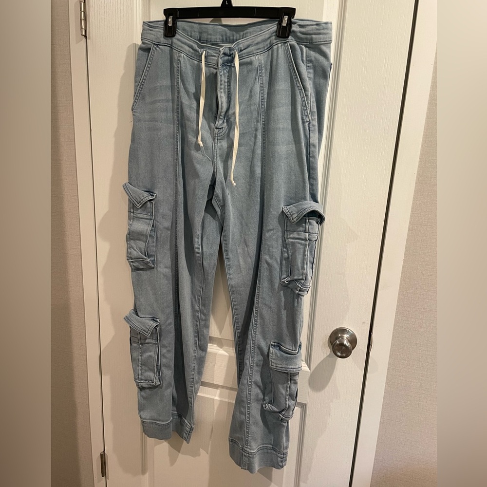 Light Blue Wide Leg Cargo Jeans